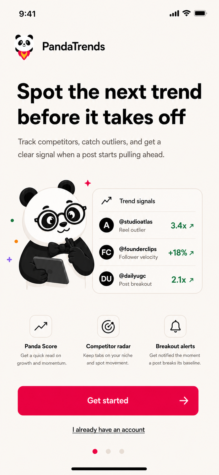PandaTrends app home screen